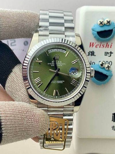 DD 2836/3255 Movement SS with Green Face President Band Fluted Bezel Rolex Watch